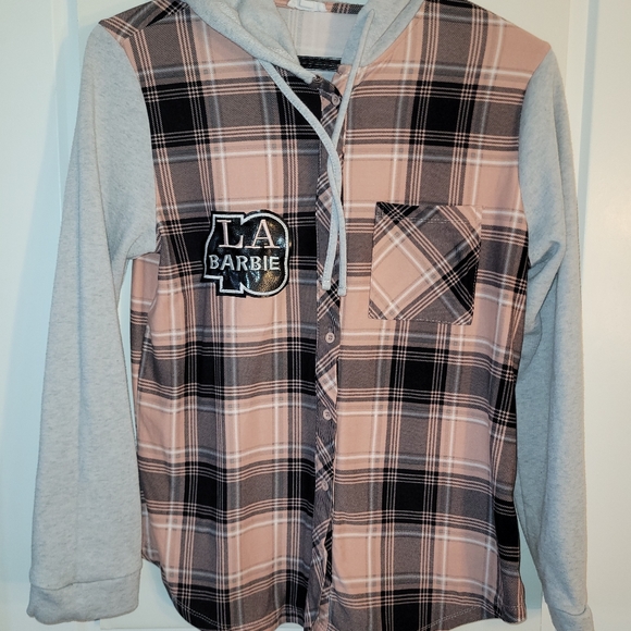 LA Barbie Plaid Button-up Hoodie Sweater Women's XL - Picture 4 of 7